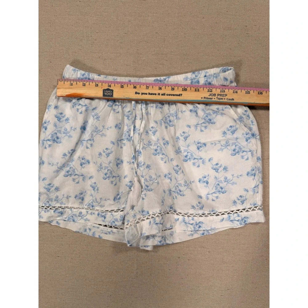 Caroline Constas Women Blue White Floral Cotton Pajama Set Cami Shorts Small NWT